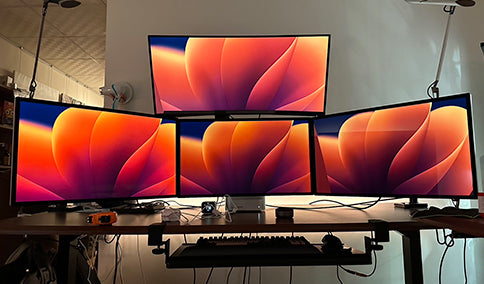 ULTRARM monitor arm and Moodular wooden monitor stand — modular, ergonomic, and designed for VISION ultrawide monitors. Enhances comfort, saves space, and elevates your workspace with precision craftsmanship.