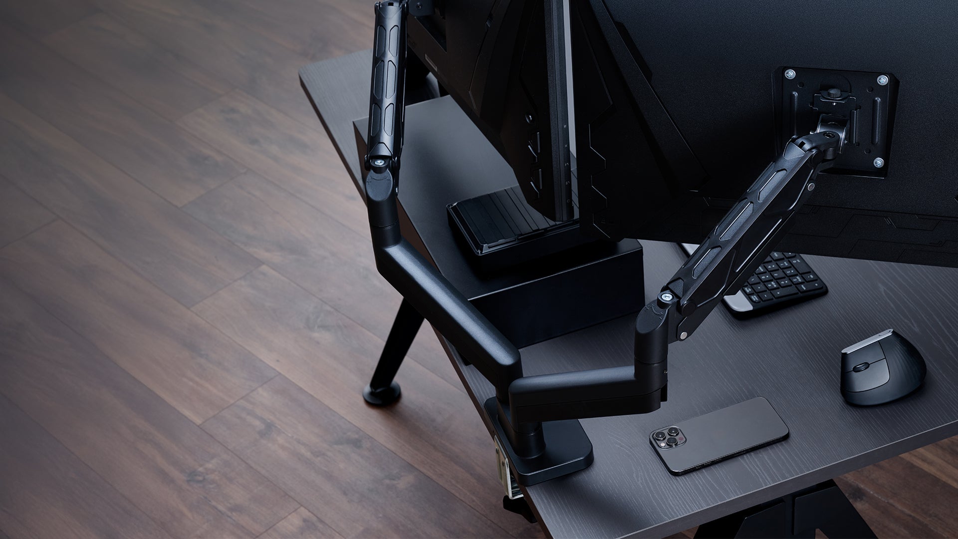 ULTRARM monitor arm and Moodular wooden monitor stand — modular, ergonomic, and designed for VISION ultrawide monitors. Enhances comfort, saves space, and elevates your workspace with precision craftsmanship.