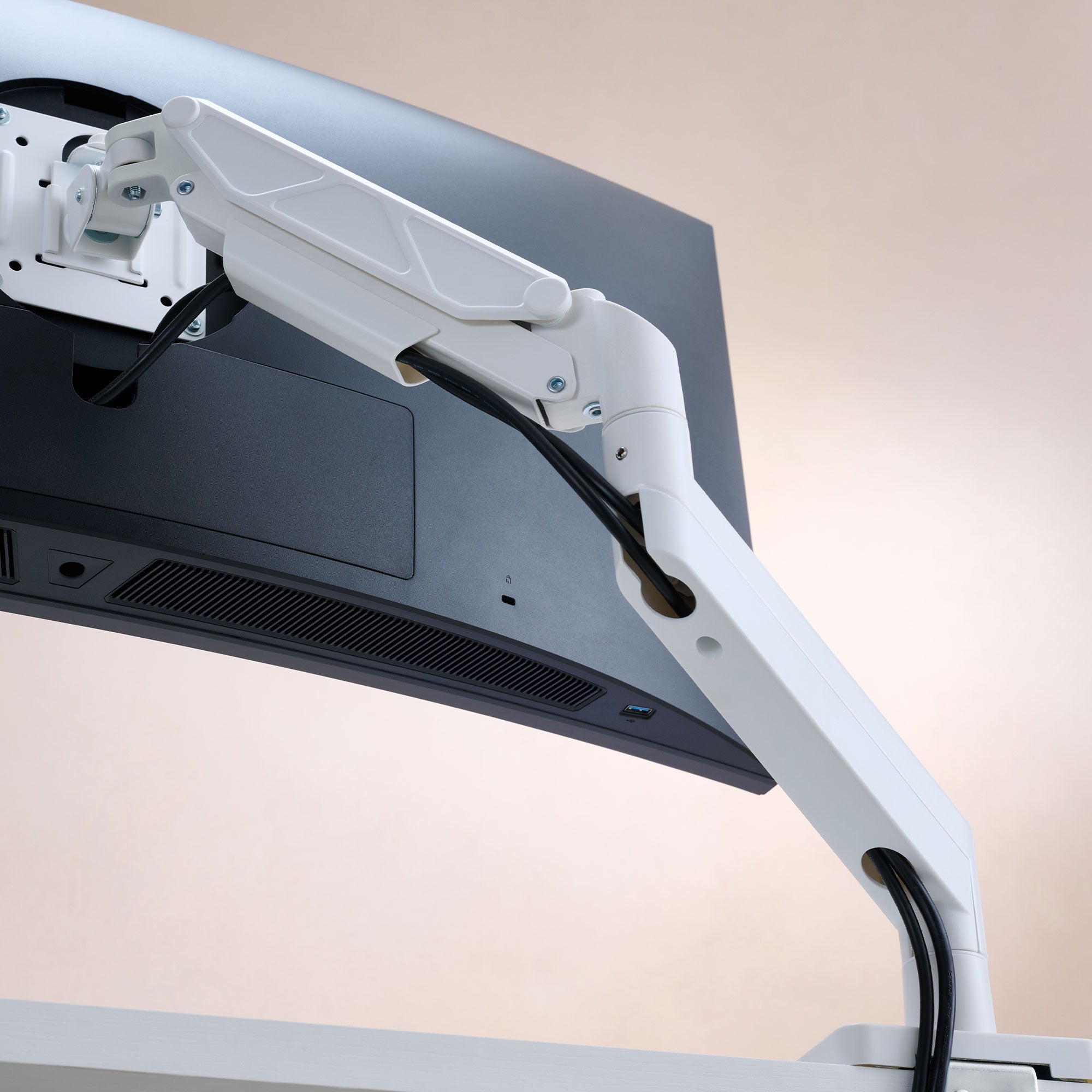 ULTRARM monitor arm and Moodular wooden monitor stand — modular, ergonomic, and designed for VISION ultrawide monitors. Enhances comfort, saves space, and elevates your workspace with precision craftsmanship.