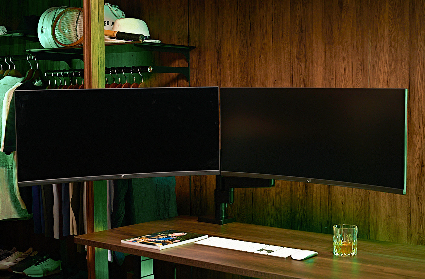 ULTRARM monitor arm and Moodular wooden monitor stand — modular, ergonomic, and designed for VISION ultrawide monitors. Enhances comfort, saves space, and elevates your workspace with precision craftsmanship.