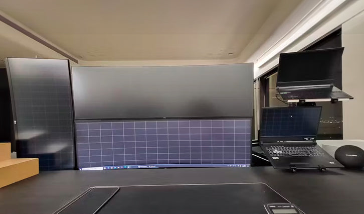 ULTRARM monitor arm and Moodular wooden monitor stand — modular, ergonomic, and designed for VISION ultrawide monitors. Enhances comfort, saves space, and elevates your workspace with precision craftsmanship.