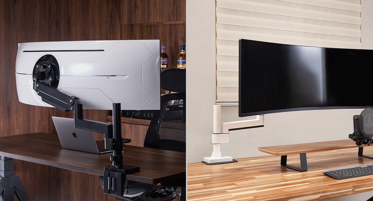 ULTRARM monitor arm and Moodular wooden monitor stand — modular, ergonomic, and designed for VISION ultrawide monitors. Enhances comfort, saves space, and elevates your workspace with precision craftsmanship.