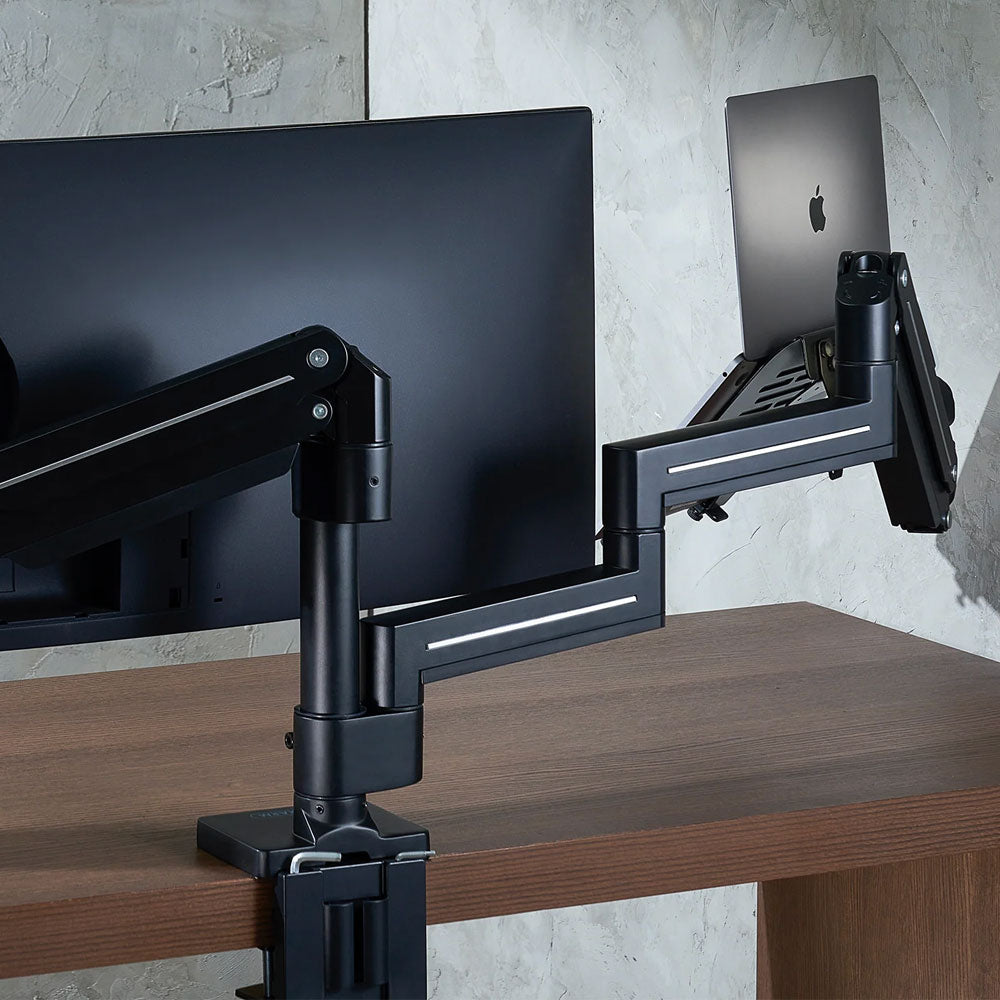 ULTRARM monitor arm and Moodular wooden monitor stand — modular, ergonomic, and designed for VISION ultrawide monitors. Enhances comfort, saves space, and elevates your workspace with precision craftsmanship.