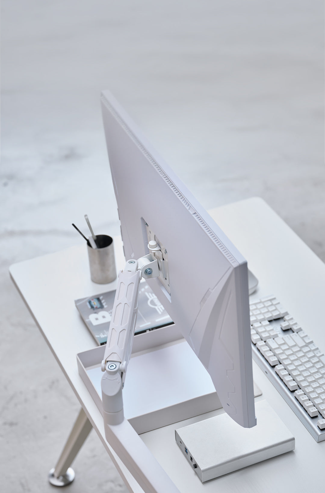 ULTRARM monitor arm and Moodular wooden monitor stand — modular, ergonomic, and designed for VISION ultrawide monitors. Enhances comfort, saves space, and elevates your workspace with precision craftsmanship.