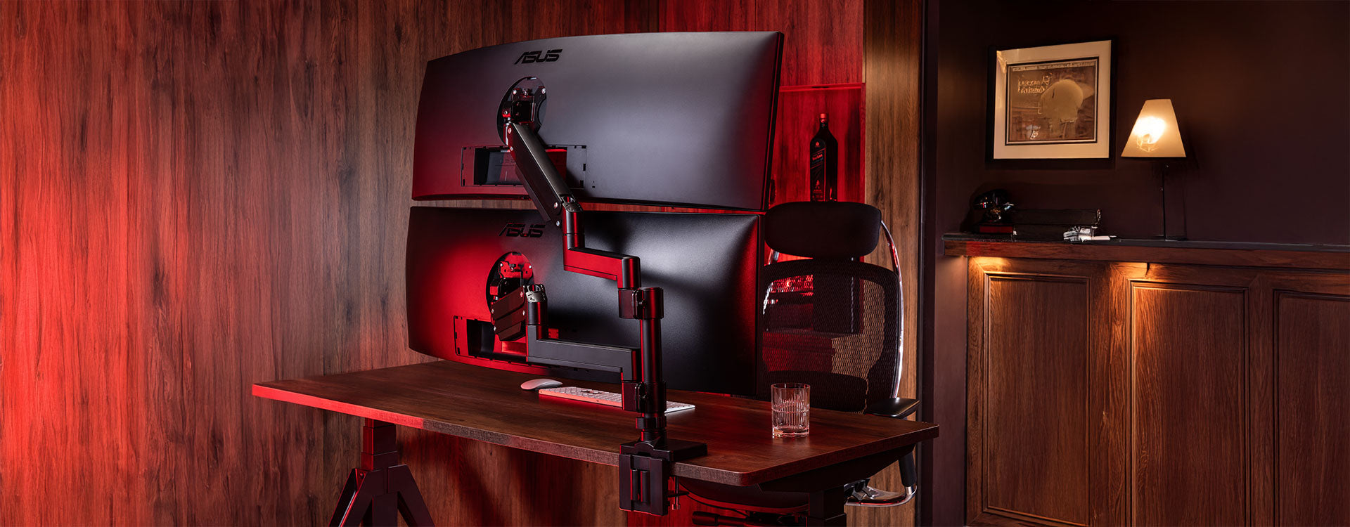ULTRARM monitor arm and Moodular wooden monitor stand — modular, ergonomic, and designed for VISION ultrawide monitors. Enhances comfort, saves space, and elevates your workspace with precision craftsmanship.