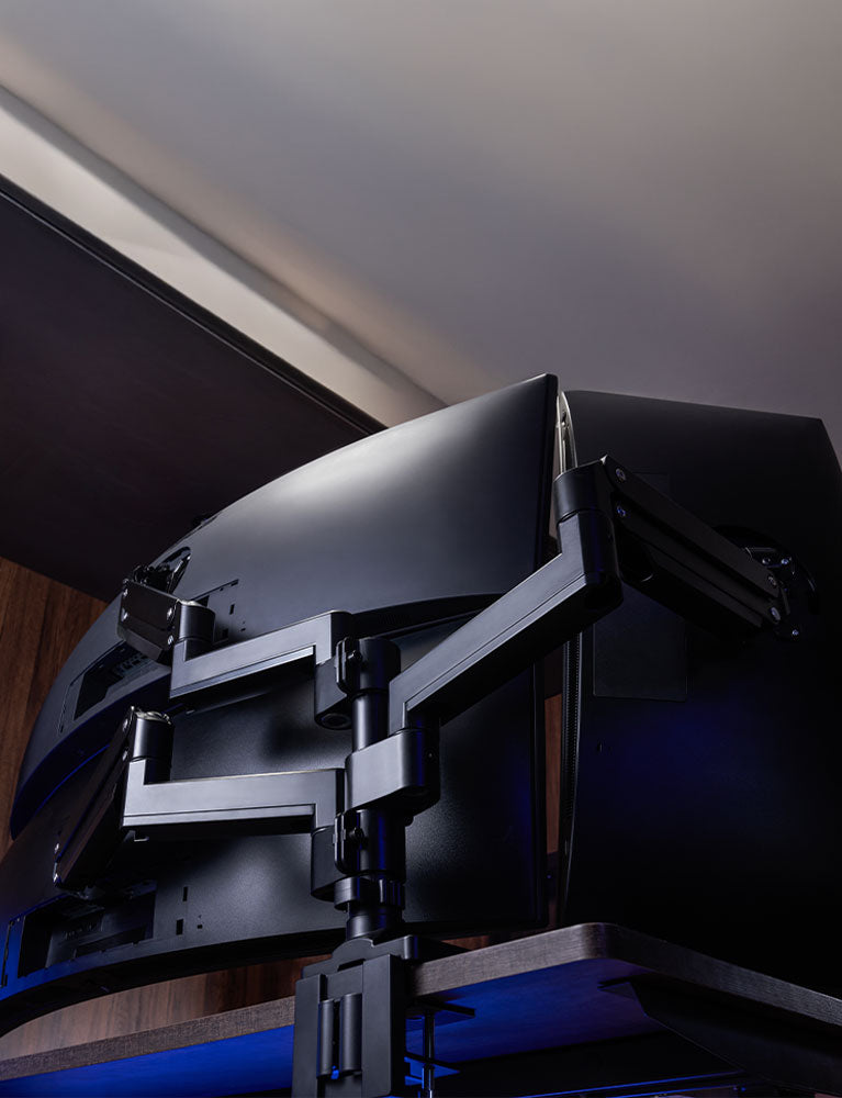 ULTRARM monitor arm and Moodular wooden monitor stand — modular, ergonomic, and designed for VISION ultrawide monitors. Enhances comfort, saves space, and elevates your workspace with precision craftsmanship.