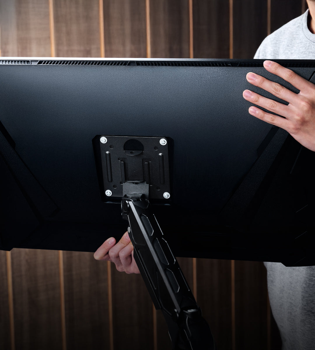 ULTRARM monitor arm and Moodular wooden monitor stand — modular, ergonomic, and designed for VISION ultrawide monitors. Enhances comfort, saves space, and elevates your workspace with precision craftsmanship.