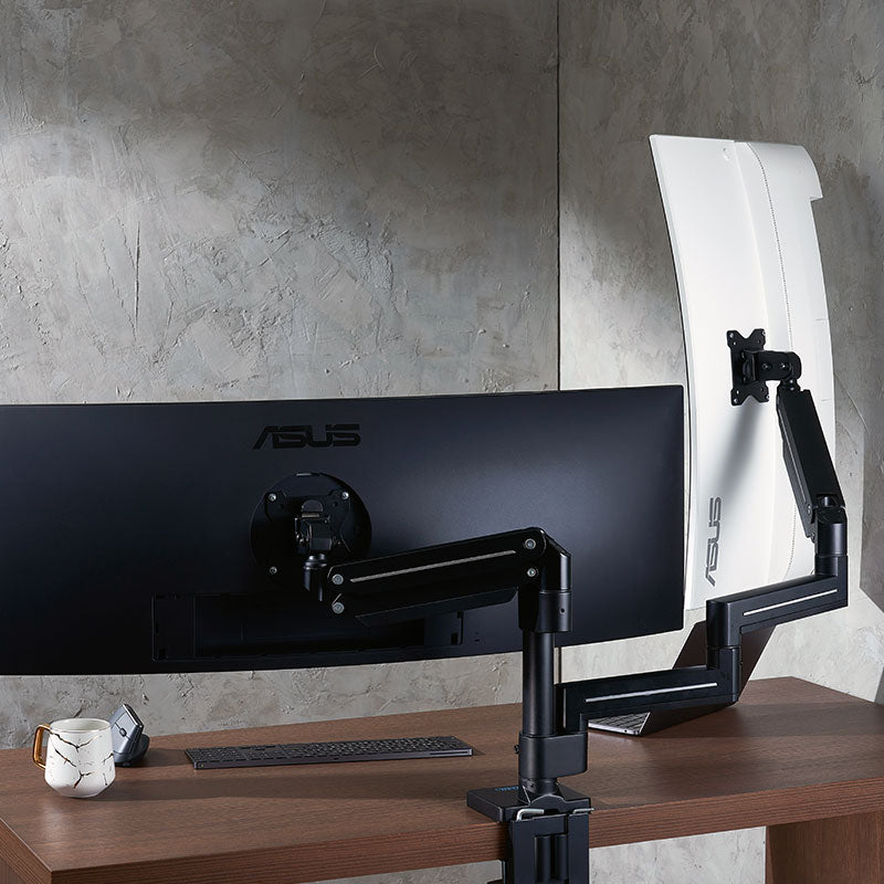 ULTRARM monitor arm and Moodular wooden monitor stand — modular, ergonomic, and designed for VISION ultrawide monitors. Enhances comfort, saves space, and elevates your workspace with precision craftsmanship.